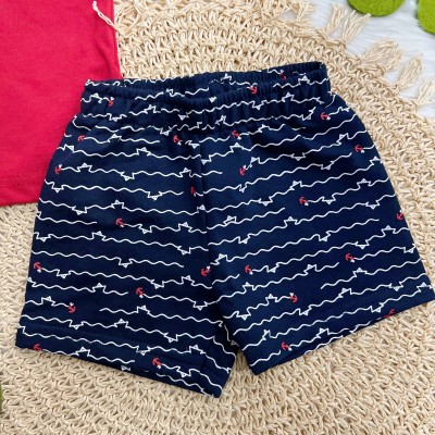 Conj. Camisa Gola Polo Doguinho e Bermuda Âncoras - Vermelho e Marinho